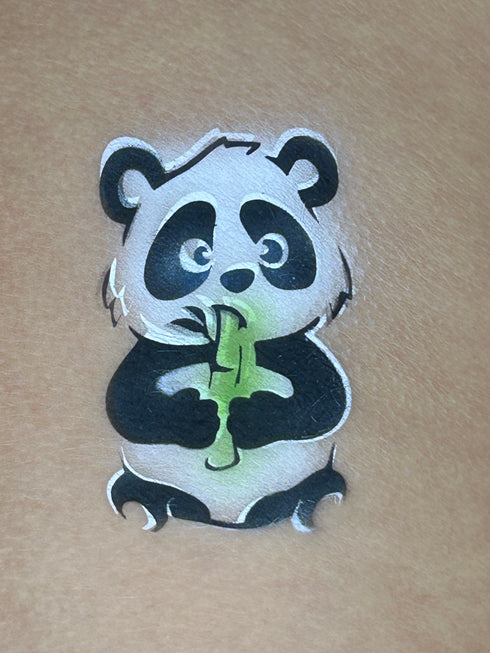 Pochoir en Mylar représentant panda gourmand qui mange un bamboo