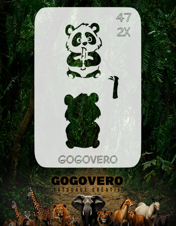 Pochoir en Mylar représentant panda gourmand qui mange un bamboo